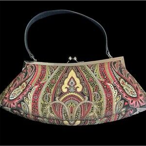 Talbots Purse Kiss Lock Paisley Black Dress Retro 1960s style Fab Handbag Clutch